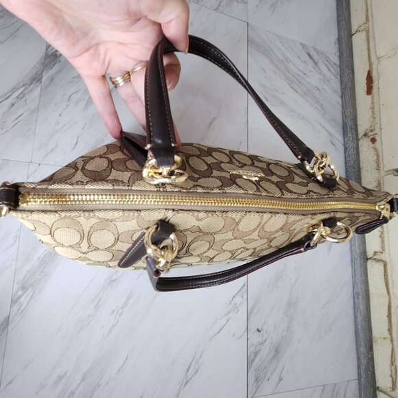 Coach Kelsey Jacquard Khaki Crossbody Bag Purse - Picture 6 of 16